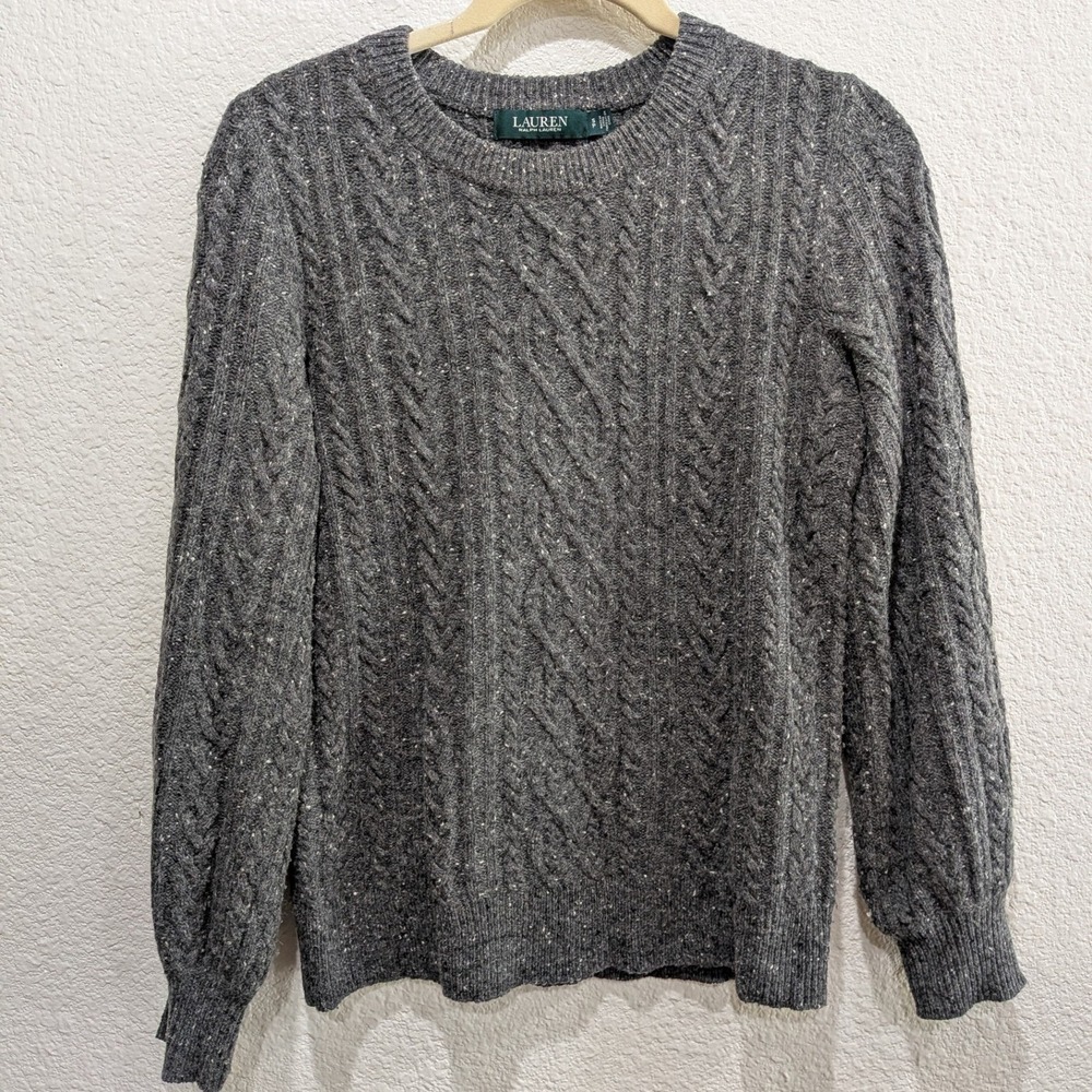 Lauren Ralph Lauren Womens Wool Alpaca‎ Cable Knit Sweater Gray Old Money S